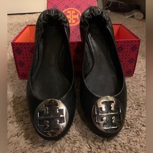 TORY BURCH REVA SILVER HARDWARE FLATS